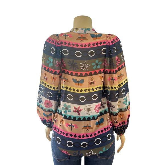 Vilagallo Womens Button Front Long Sleeve Top Size 38 Whimsical Fairy Sheer - Picture 7 of 16